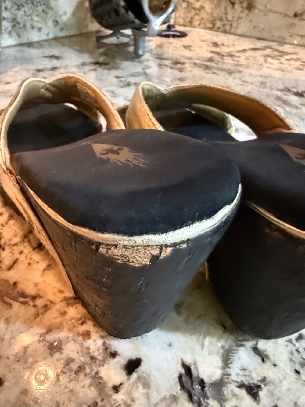 Volatile Gold Crisscross Wedge Slides with Fleur-de-Lis Accent - Picture 6 of 11